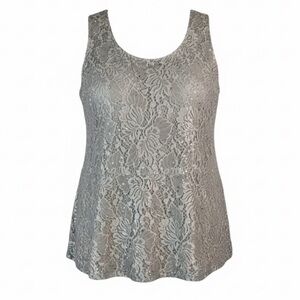 RICKI’S NWT Sequin Embellished Lace Sleeveless Top Grey Floral Peplum Size XXL